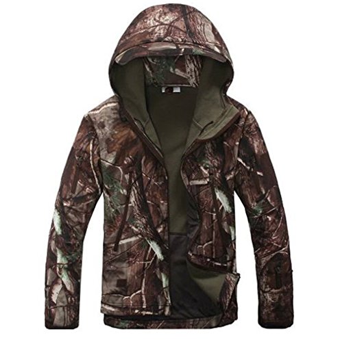 Webetop Mens Outdoor Shark Skin WaterProof Breathable Fleece Hooded Tactical Softshell Military Jacket Coat,Tree Camouflage L Size,,Good for Spring Autumrn