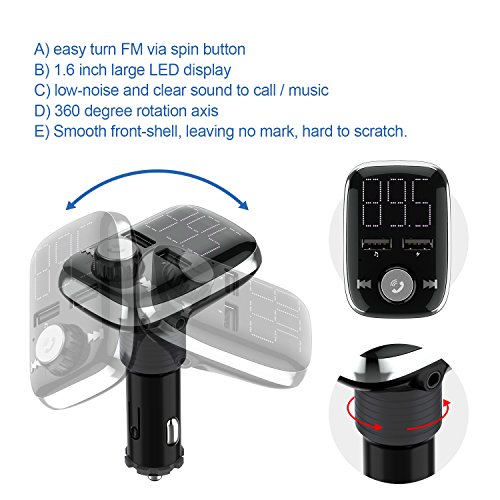 HiGoing Bluetooth FM Transmitter, Wireless Car Radio Adapter Receiver Hands-free Calling, Dual USB Charger with 5 V/3.4 A Output, U-disk/TF Card/AUX MP3 Player Car Kit - Thumbnail 2