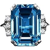 925 Sterling Silver Shiny Full Diamond Gemstone Ring Blue Cubic Zirconia Rings CZ Diamond Multi Row Ring Eternity Engagement Wedding Band Ring for Women (US Code 9)