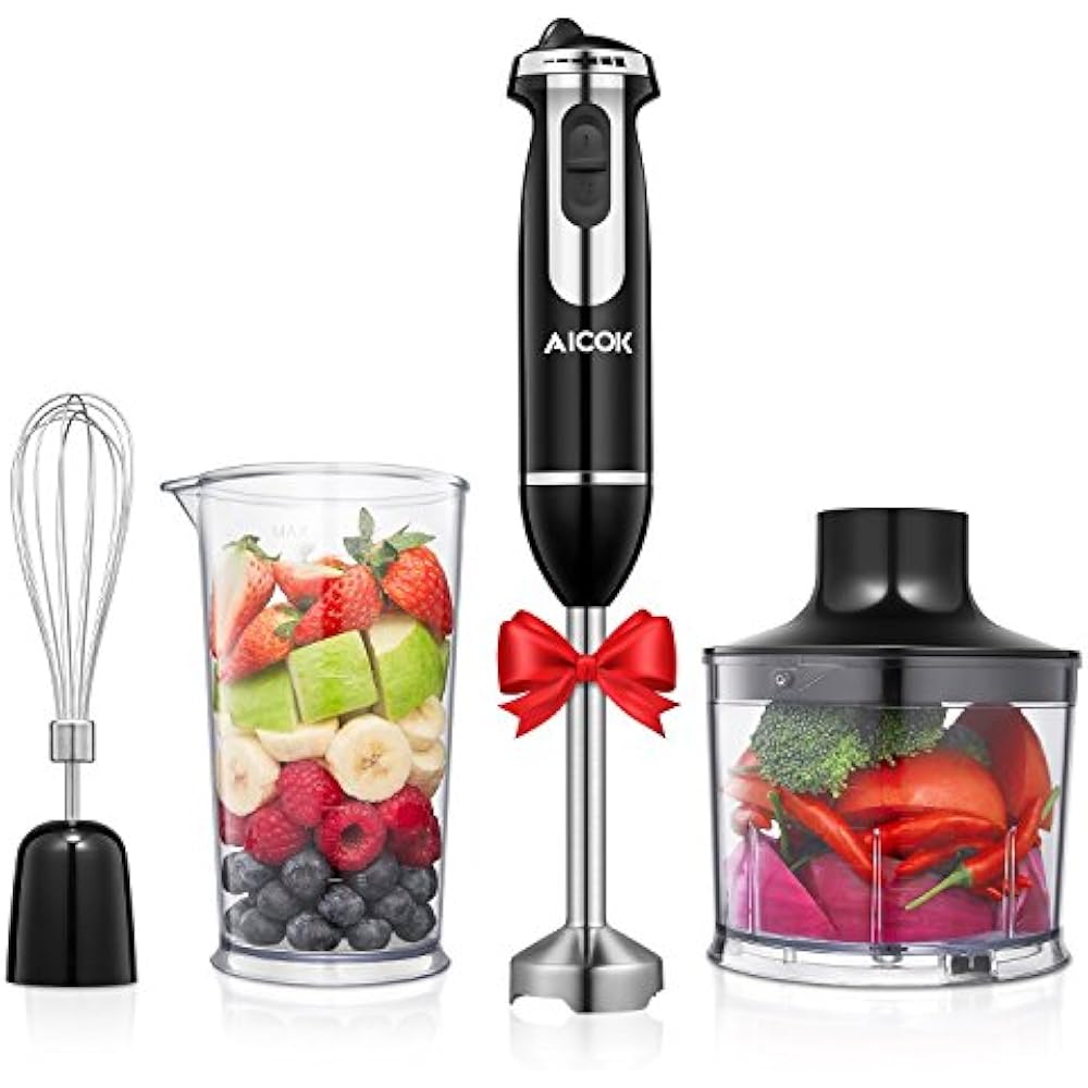 Aicok Hand Blenders Blender, 4 In 1 Immersion With Mixing Beaker(800ml