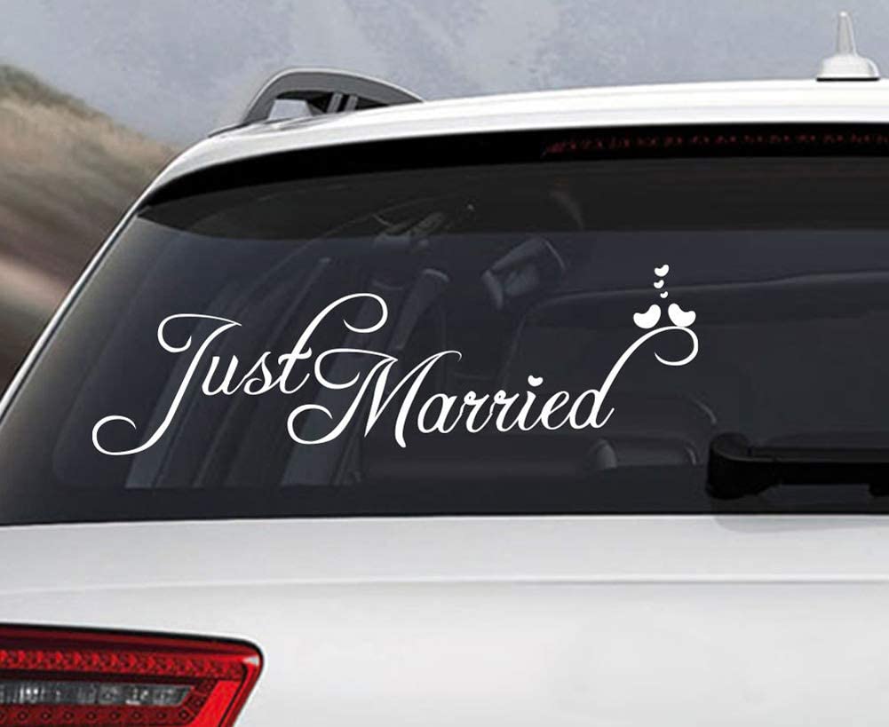 ADECNS Just Married Car Decals Just Married Vinyl Window Sticker Church Wedding Anniversary Decorations White