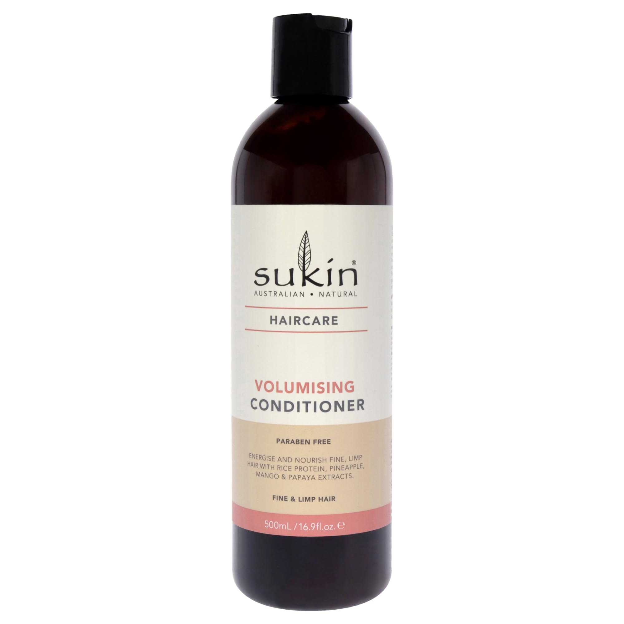 Sukin Volumising Conditioner 500ml - for fine & limp hair, gives the hair volume - with Rice Protein, Pineapple, Mango, Papaya & Vitamin E; cruelty free & vegan friendly.