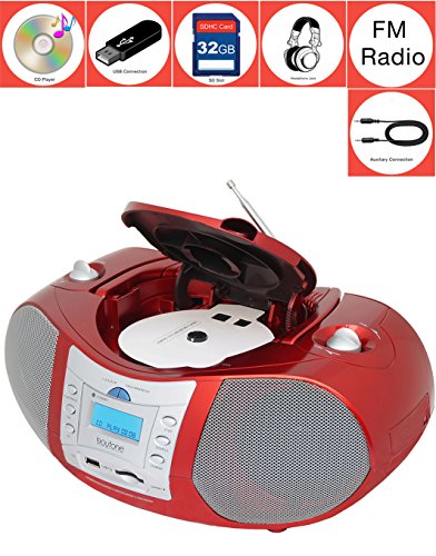 Boytone-BT-6R-CD-Boombox-Red-Metallic-color-Edition-Portable-Music-System-with-CD-Player-USBSDMMC-Slot-Digital-FM-Radio-with-Auxiliary-in-Headphone-Jack-ACDC-110220
