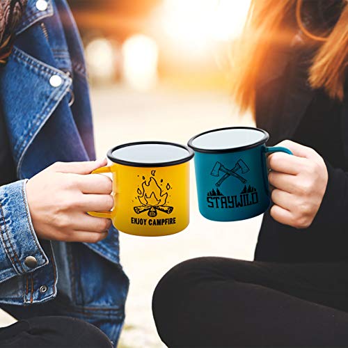 Homikit Emaille Tasse 6er-Set, 16 Unze Mehrweg Kaffeebecher Trinkbecher Teetasse, Porzellan Blau/WeiÃ/Schwarz/Rot/Gelb/Grün Camping Becher für Daheim, Büro, Camping & Tragbr – Bild 7