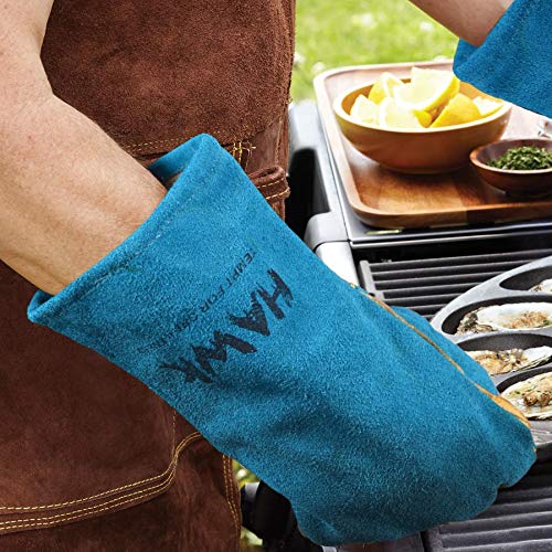 Leather Welding Gloves FIRE/HEAT RESISTANT Baking Barbecue oven BBQ Grill/Pot Holder Welders Gauntlets Rigger Fireplace Outdoor Working Work Gloves Mitts Blue - 14"!!!! - Thumbnail 4