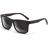 SUNGAIT Brown/Black Oak Wood Polarized Sunglasses Classic Retro Square Shades for Men Women Driving Gifts