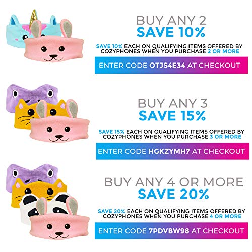 CozyPhones Kids Headphones Volume Limited with Ultra-Thin Speakers Soft Fleece Headband - Perfect Children's Earphones for Home and Travel - Bunny