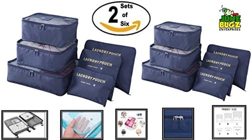 Packing Cubes- JuneBugz Luggage Organizers+ Laundry Bags|12 Piece Set |Travel Accessory for Travel Bags , Suitcase, Carry-on, Back Packs, Passport and Toiletries. (Navy/Navy)