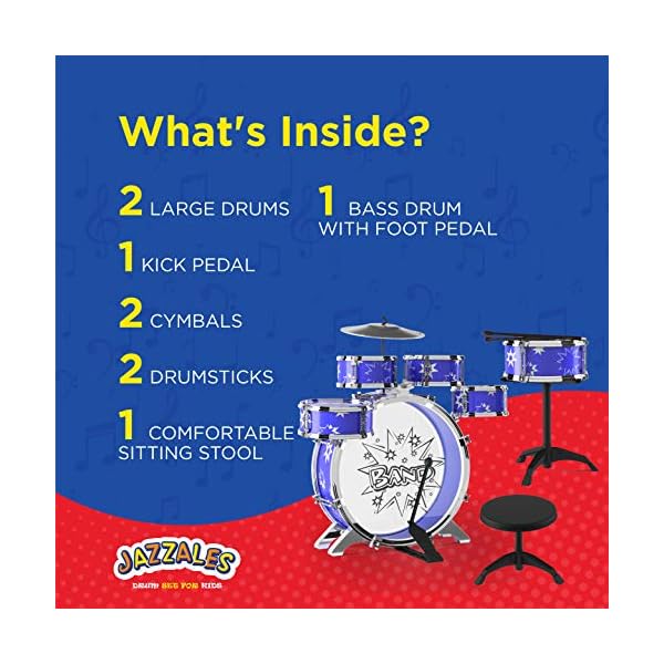 EMAAS-Kids-Jazz-Drum-Set-for-Kids--5-Drums-2-Drumsticks-Kick-Pedal-Cymbal-Chair-Stool--Ideal-Gift-Toy-for-Kids-Teens-Boys-Girls-Stimulates-Musical-Talent-Imagination-and-Creativity EMAAS Kids Jazz Drum Set for Kids – 5 Drums, 2 Drumsticks, Kick Pedal, Cymbal Chair, Stool – Ideal Gift Toy for Kids, Teens, Boys & Girls - Stimulates Musical Talent Imagination and Creativity