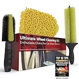 Ultimate Wheel Brush Set and Cleaning Kit - Includes Long Reach Rim and Wheel Cleaner Brush, Brake Dust Tire Scrubber and Microfiber Wash Mitt - Perfect For Auto Detailing