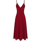 CIDER Women's Summer Semi Formal Dresses Satin Lace V Neck Spaghetti Strap Slip Midi Dress Sexy Dresses Nightgown Party
