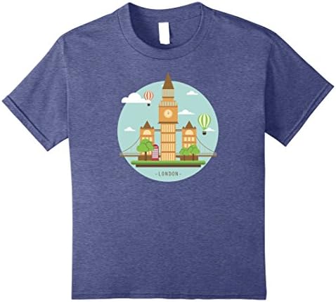 Kids London Tower Bridge Big Ben T-Shirt Cute England Tee 10 Heather Blue