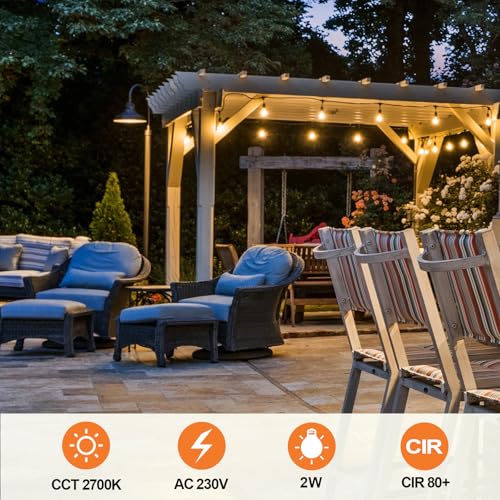 Spacelumen 25pcs 2W S14 LED Light Bulbs E27 Cap Glass Casing Waterproof 2700K Warm White for Outdoor Wreath