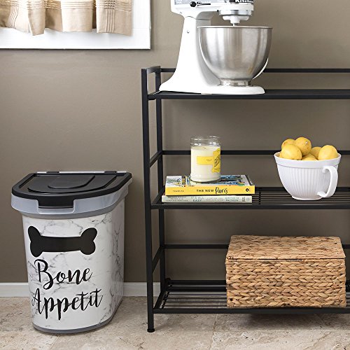Paw Prints Plastic Rolling Pet Food Bin, Bone Appetit Design, 26lb