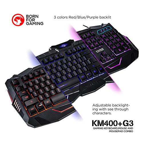 MARVO KM400 Gaming Keyboard LED Mouse and Large Mouse pad Combo 3 Color
