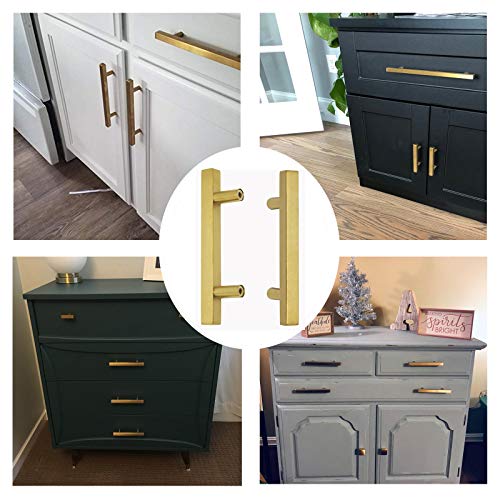 Brushed Brass Drawer Pulls 3" 76mm Pack of 12 Kitchen Furniture Hardware Bathroom Cupboard Door Pull Handles Gold Cabinet Knobs T Square Bar Handle 5" 128mm Length