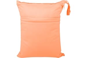 babeine Wet Dry Bag for Baby Cloth Diapers, Waterproof Reusable with Two Zippered Pockets Travel Beach Pool Soiled Baby Items Yoga Gym Bag for Swimsuits or Wet Clothes (orange)