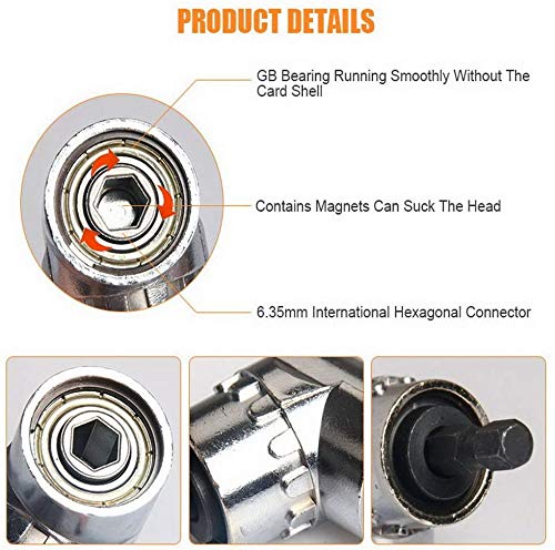 105 Degree Right Angle Extension Power Screwdriver Drill Attachment,90° Drill Bit Adapter,Square Hole Drill Bit with 1/4 inch Drive 6mm Hex Quick Change Magnetic Drill Bit Angled Bit Power Drill Tool