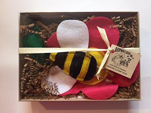 Flower &amp; Honey Bee Gift Box Set of 2 Organic Hand Made Catnip Toys