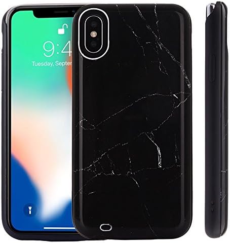 Kiker Mobile, Fashion Smart Battery Case for iPhone X/Xs, XR, Xs Max | Ultra-Slim Full Protection | Marble Back (Marble - Black, iPhone X/Xs)
