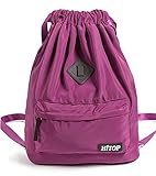 Waterproof Drawstring Sport Bag, Large lightweight Gym Sackpack backpack for Men and Women (Purple)