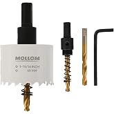 Mollom 49mm (1-15/16") HSS M42 8% Cobalt BI-Metal Hole Saw with Arbor | 2 Pilot Drill Bits, Smooth Cutting PVC, Drywall, Wood, Plastic, Metal, Rubber