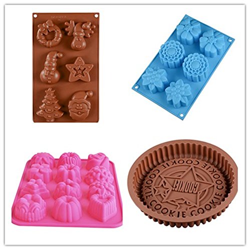 Click Here to See More Images CL Food Grade Silicone Mold, Non-Stick Ice Cube Mold, Jelly, Biscuits, Chocolate, Candy, Cupcakes, Muffins and Brownies Baking Mould, Muffin Pan ( 4PCS) (Set 2)