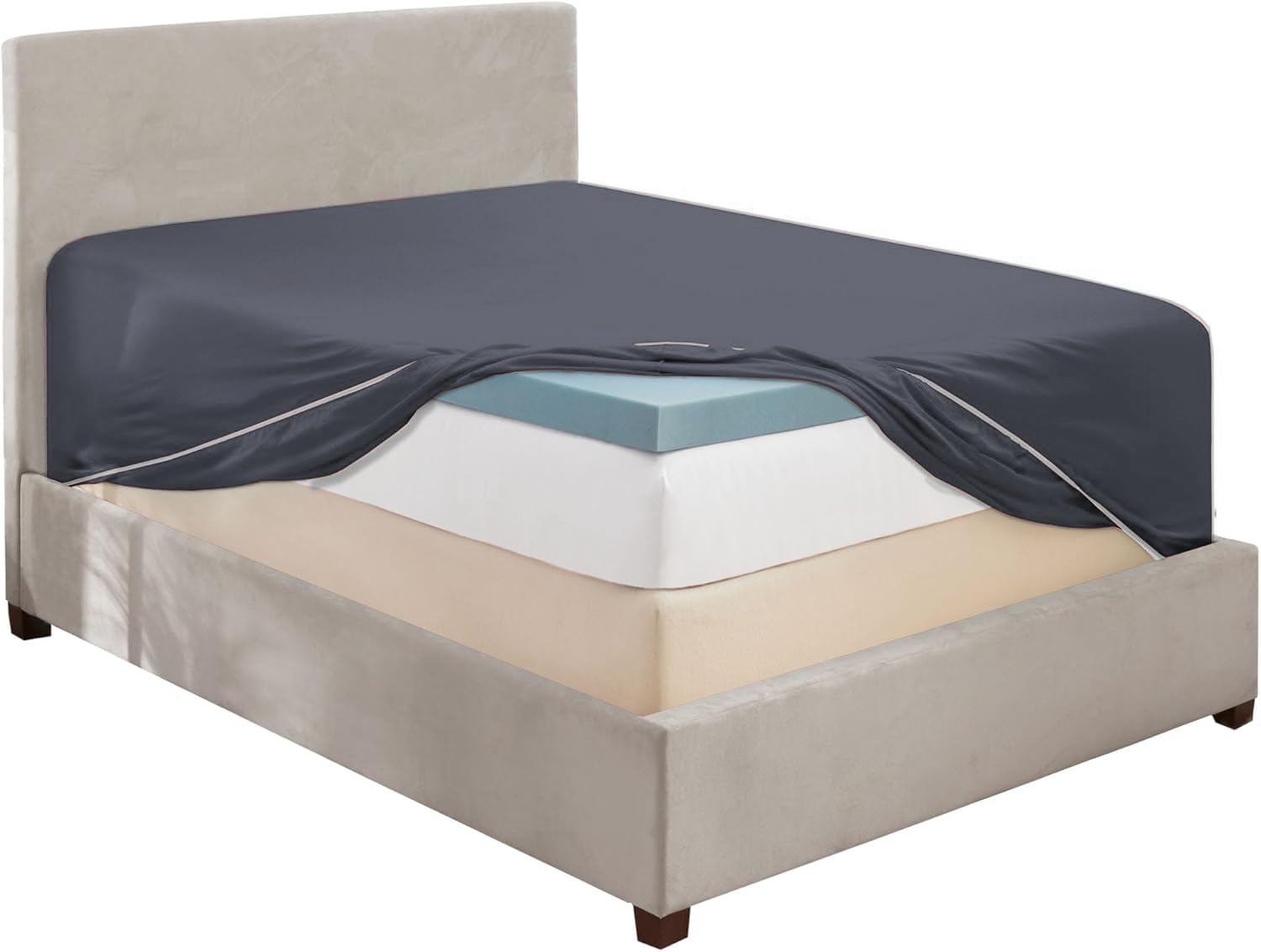 Photo 1 of Hearth & Harbor Grey California King Fitted Sheet, Extra Deep Pocket Cal King Fitted Sheet Only, 1800 Microfiber Fitted Bed Sheet, Ultra Soft Fitted Sheet California King Fits up to 24 Inch Mattress