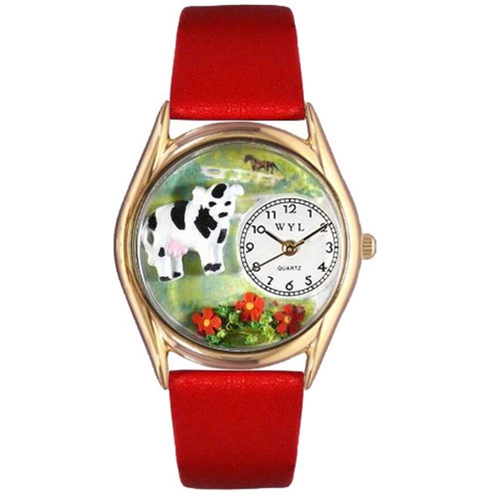 Whimsical Watches Cow Black Leather and Goldtone Unisex Quartz Watch with White Dial Analogue Display and Multicolour Strap C-0110001