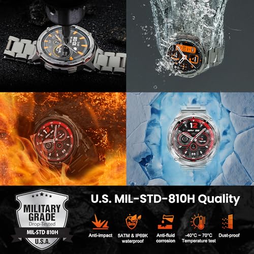 KOSPET Tank T3 Ultra 2 GPS Montre Connectée Homme- 60 Jours d'Autonomie Acier Inoxydable 50ATM Étanche, Boussole Altimètre Appel, Appel Bluetooth