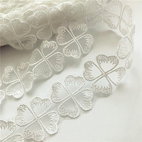 USIX10 Yds Lace Edge Four Leaf Clover Trim Webbing Shamrock Lace Ribbon DIY Applique Patch by Yard Embroidered Fabric Trimming Applique for DIY Decoration Sewing Craft Shoes Clothes Dresses(White)