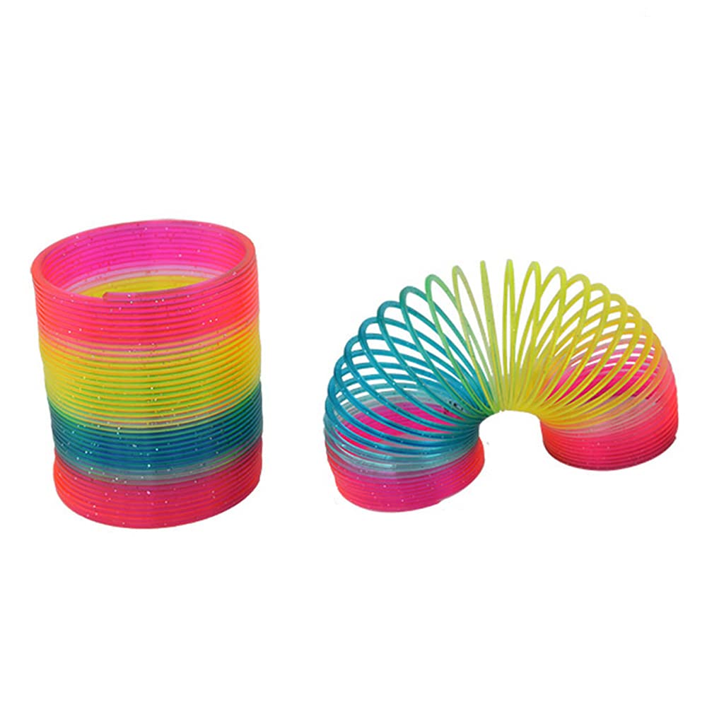 Yxian Rainbow ring magic colorful rainbow neon plastic spring toy (Bright color)