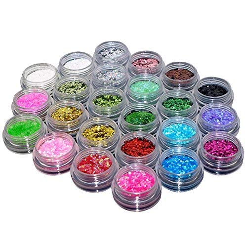 TOPBeauty 24Pcs Loose Glitter Eyeshadow Face Body Painting Paint Craft Nail Art,Makeup Phone Nail Art Pigment Glitter Powder, Mixed Colors Shimmer Mineral Eye Shadow Dust Powder Makeup Party Cosmetic Set