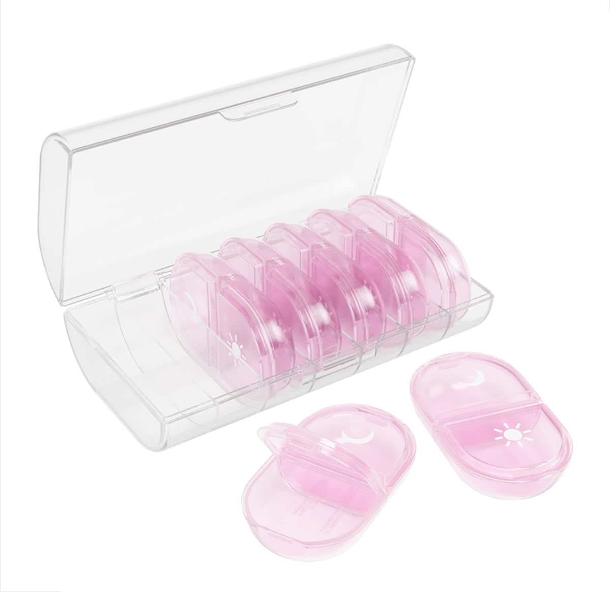 Photo 1 of EZY DOSE Weekly (7-Day) Daily Individual AM/PM Pill Organizer with Case, Portable Medication Dispenser, Travel-Friendly Durable Pill Container, 2X Day Compartments for Vitamins and Supplements, Pink