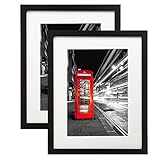 Americanflat 2 Pack - 11x14 Black Picture Frames - Made to Display Pictures 8x10 with Mats or 11x14 without Mats - Wide Moldings