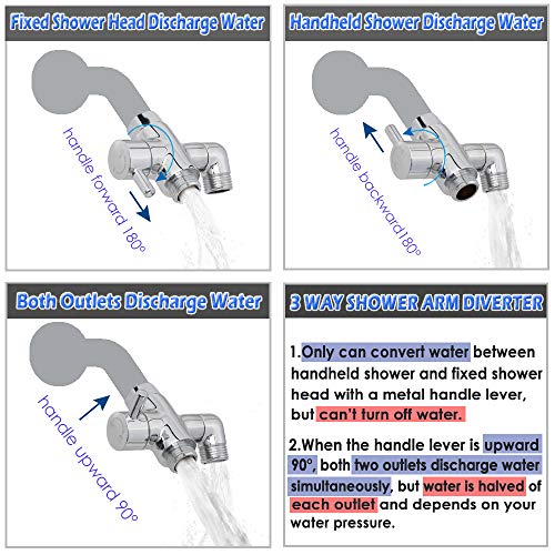 Shower Arm Diverter Valve Brass G1/2 3 Way Universal Bathroom Shower System Component Replacement for Handheld Shower Head and Fixed Spray Head, Polished Chrome - Thumbnail 2