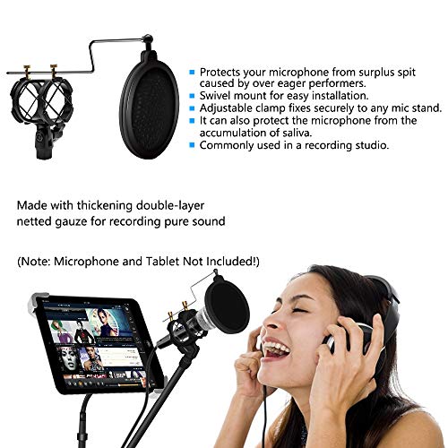 Microphone and Tablet Tripod Boom Stand Kit, Kasonic 2-in-1 Adjustable Studio Mic Stand with Tablet Holder Suitable for 7 to 12 Inch iPad and Tablet