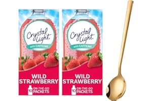 Crystal Light On The Go Drink Mix - Two (2) Pack of 10pck - Sugar-Free, Low-Calorie Refreshment with one Sukkar Pasha Long Golden SS Stirring Spoon (Wild Strawberry)
