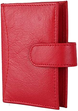 Genuine Soft Leather Credit Debit Card Holder Wallet/Oyster Card Holder/Travel Pass Holder - 20 Clear Plastic Pockets + 4 Extra Slots for Cards, Ids & Bills - Red