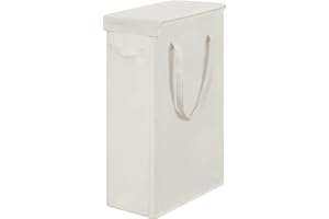 Chrislley 60L Slim Laundry Hamper with Lid Narrow Laundry Basket with Handle Upgrade Foldable Dirty Clothes Hamper Portable Skinny Hamper Organizer Storage Bins (25.6 inches,beige)