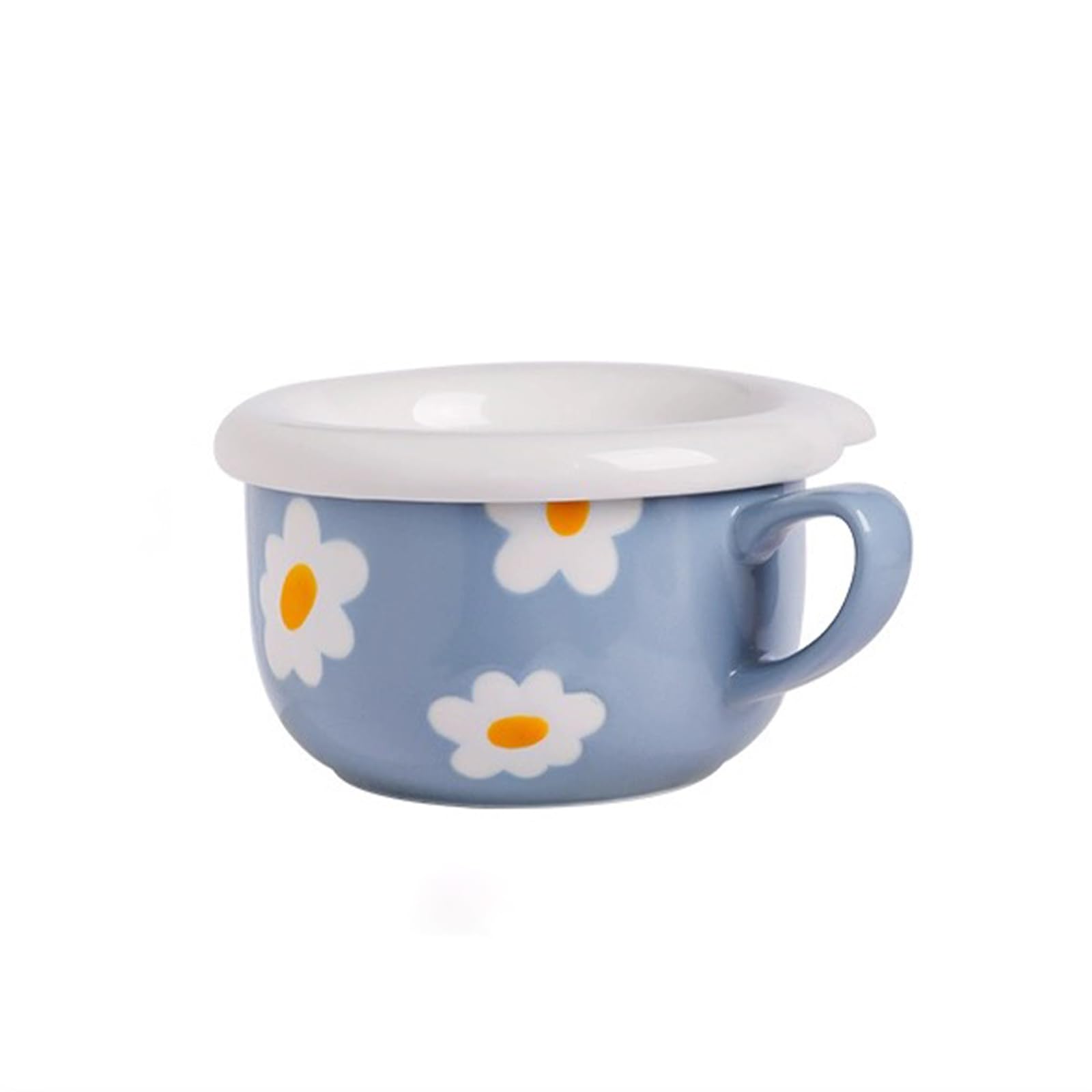 Soulnioi Ceramic Coffee Mug, Cute Bear Cappuccino Cup with Lid, 400ML Breakfast Oatmeal Cup Tea Milk Cup for Gift - Blue