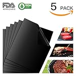 Grill Mat Set of 5, Non-Stick BBQ Grill & Baking Mats, FDA Approved, PFOA Free, Reusable and Easy to Clean BBQ Accessories for Gas, Charcoal, Electric Grills - Black