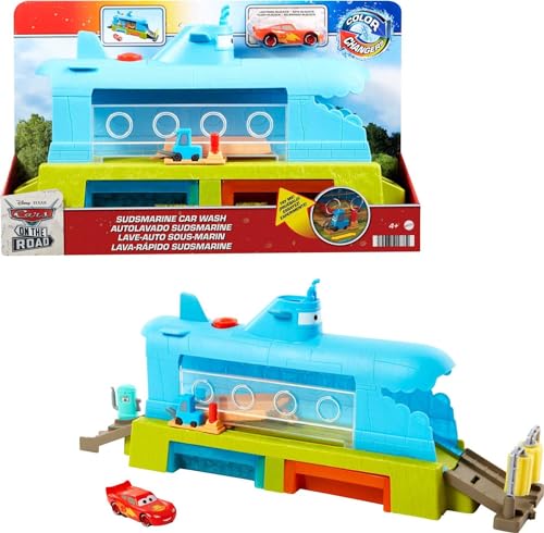 Disney and Pixar Cars Toys, Submarine Car Wash Playset with Color-Change Lightning McQueen Toy Car, Water Play, HGV70