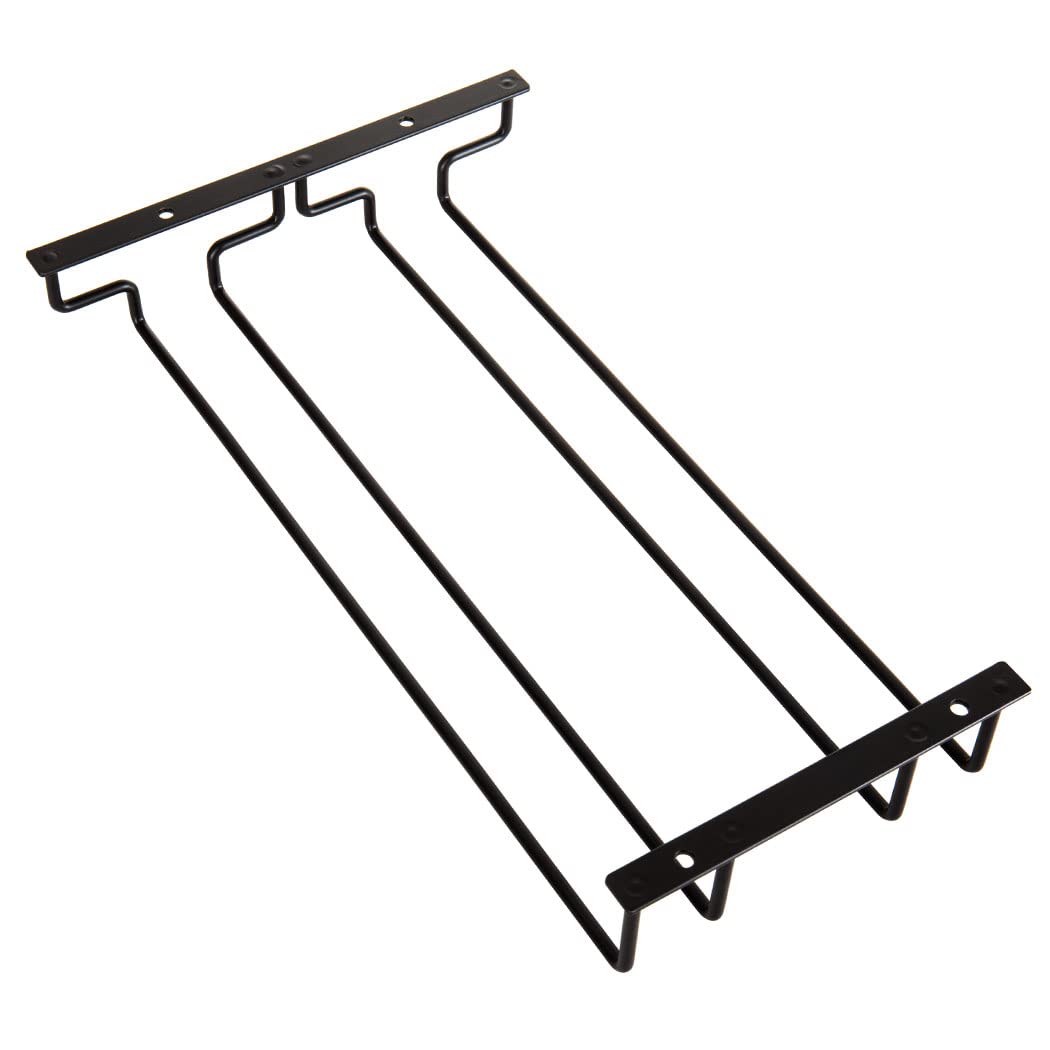 Dianoo 35.5 CM Black Wine Glass Rack, Under Cabinet Wine Glasses Holder, Hanging Stemware Rack For Cabinet Kitchen Bar, 2 Rows