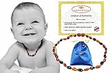 Baltic Amber Baby Teething Necklaces(Unisex) Anti Flammatory, Drooling & Teething Pain Reduce Properties, Certificated High Quality Bean Beads (cognac- cherry), Quality Guaranteed