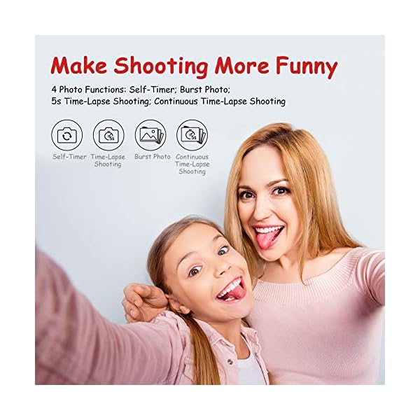 Victure Kids Camera Digital Rechargeable Selfie Action Camera 1080P HD 12MP with 2 Inch LCD Display and Shockproof Handles for Girls Boys Toys Gifts(Pink)