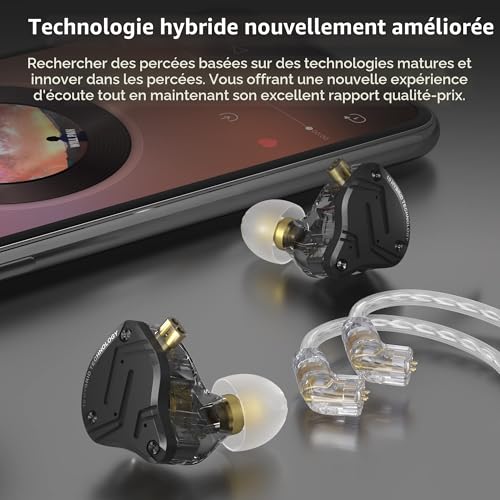 Yinyoo KZ ZS10 Pro X In-Ear Earphones 4BA+1DD Hybrid Earphones HiFi Monitor In-Ear Wired Headset with 0.75mm 2 Pin Cable for Audiophile (X Black, No Micro)