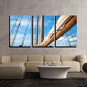 3 Piece Canvas Wall Art - Mast of an Ancient Sailing Vessel - Modern Home Art Stretched and Framed Ready to Hang - 16"x24"x3 Panels