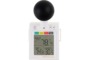 DANOPLUS Wet Bulb Thermometer 2-in-1 WBGT + HI Heat Index Checker Heat Stress Meter, Wearable Indoor Outdoor Wet Bulb Globe Thermometer Humidity Tester with Four Level Indicator and Audible Alarm
