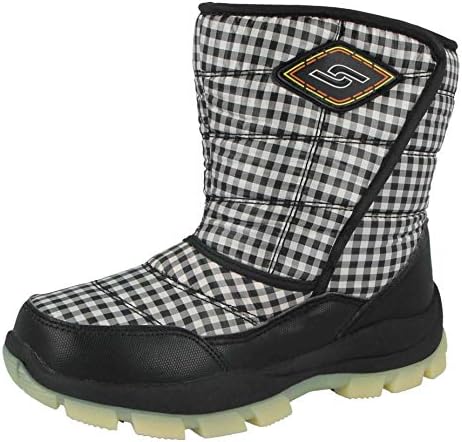 YijiabaoKids Boys Girls Waterproof Warm Faux Fur Lined Thermal Wellington Gingham Winter Snow Boots Size UK 12.5-3